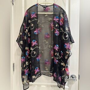 Sheer Embroidered Floral Kimono Cardigan